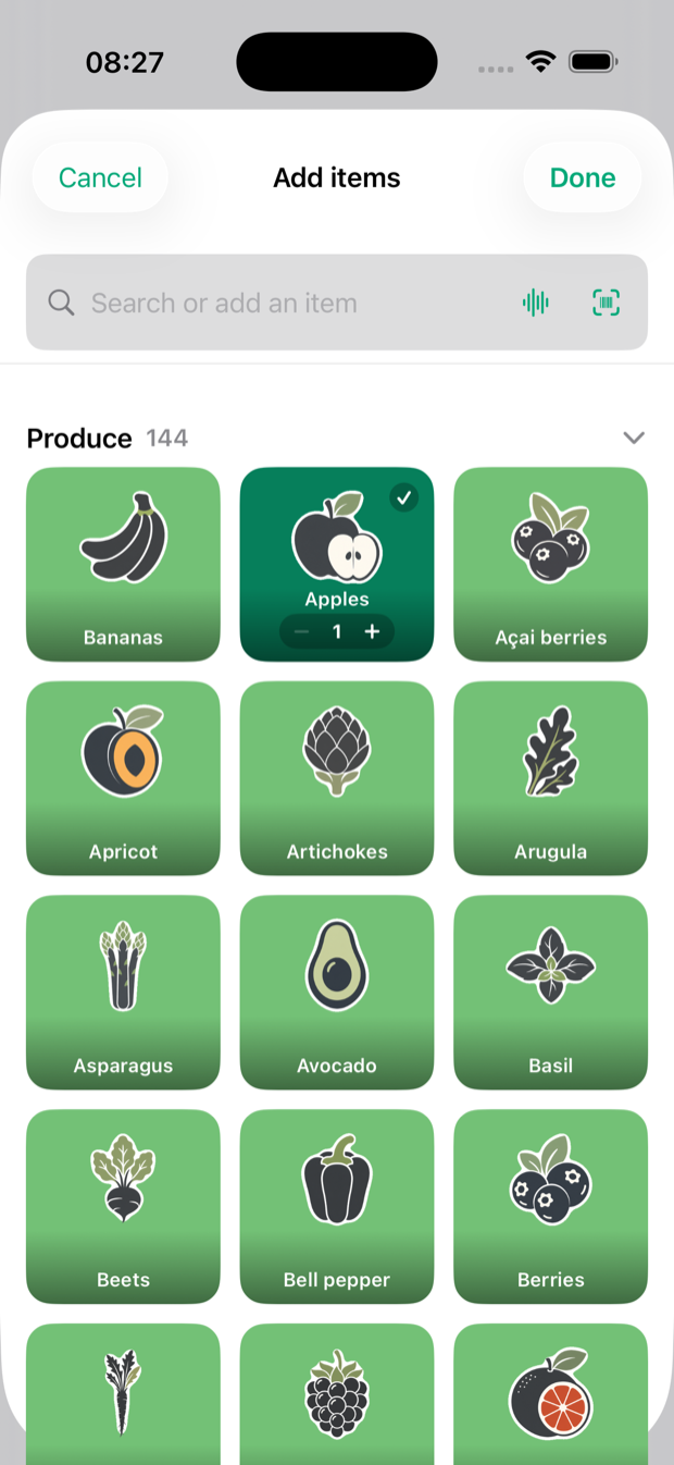 Plenty quick-add catalog