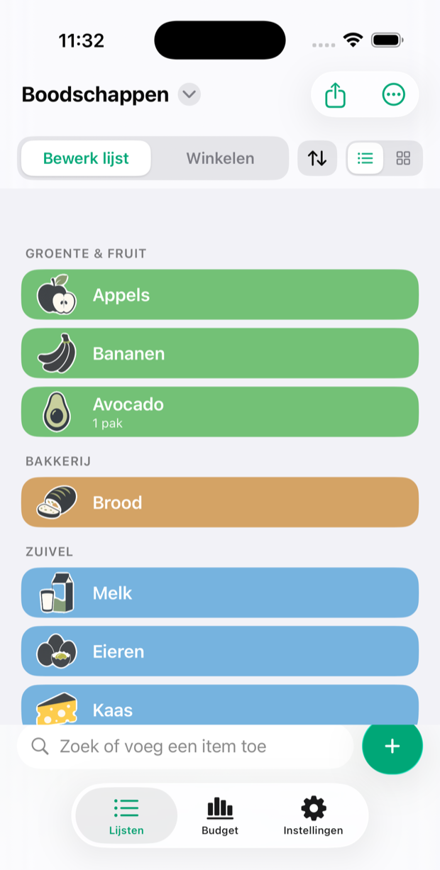 Plenty shopping list, grouped by aisle