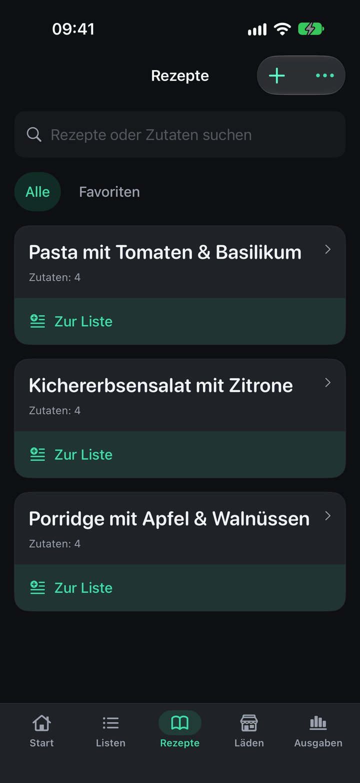 Plentys Rezeptbibliothek mit gespeicherten Rezepten und Importfunktionen