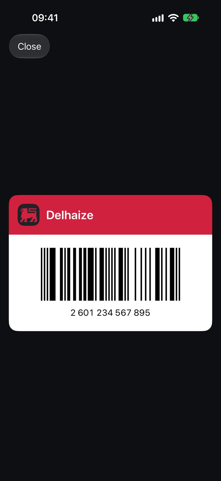 Saved loyalty card in Plenty with a large checkout barcode